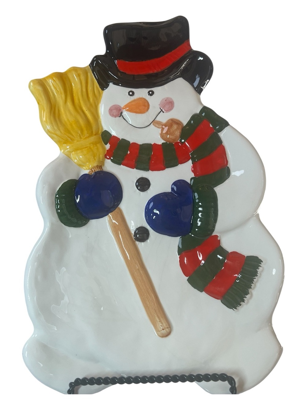 Vintage Large Festive Jolly Snowman Ceramic Serving Plate by Boston Warehouse.
